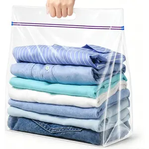Zipper Storage Bags with Handle and Expandable Bottom, 5 Gallon Heavy Duty Clear Plastic Bags for Clothes, 6 Pack 18x24 Inch  Large Zip Bag for , Travel, Moving, 3-Mil Thick
