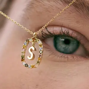 PD colored zircon 26 letter necklace, niche collarbone chain, simple and fashionable necklace