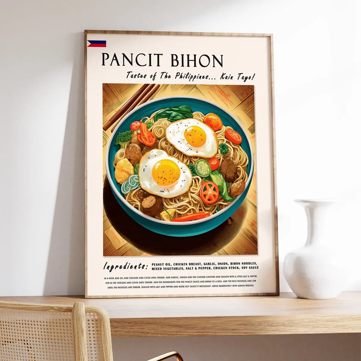 Pancit Bihon Filipino Food Poster, Filipino Food Print, Philippines Food Art, Asian Poster, Asian Decor Print, Food Gift, Unframed