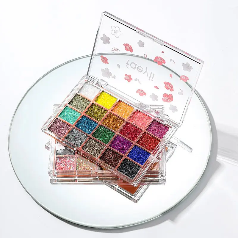 20-Color Glitter Eyeshadow Palette, Self-Adhesive Cosmetic Face & Body Sequins, Sparkle Flakes & Chameleon Powder for Stage Cosplay Festivals