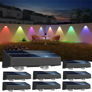 8-Pack Solar Fence Lights | 9 Colors & 11 Lighting Modes Solar Wall Lights | IP65 Waterproof Outdoor RGB Color-Changing Fence Lights | Ideal for Garden, Yard, Patio, Deck & Stairs