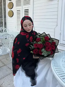 Women's Bohemian Style Watercolor Print Chiffon Headscarf Hijab, Muslim Sunscreen Head Wrap, Comfortable & Versatile Scarf, All Seasons