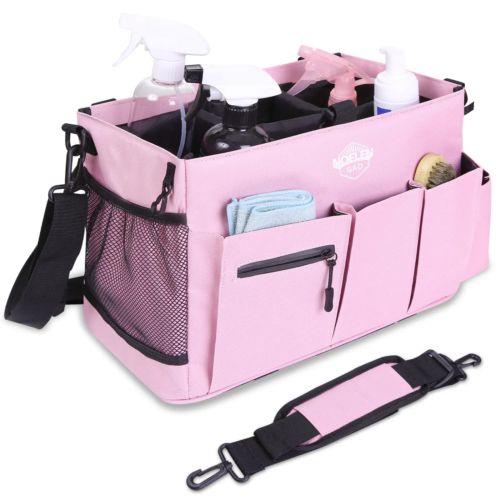 Noelen Gad Large Wearable Cleaning Caddy Bags with Handle and Shoulder and Waist Straps,for Cleaning Supplies,for Furniture Storage,Car Organizer Black
