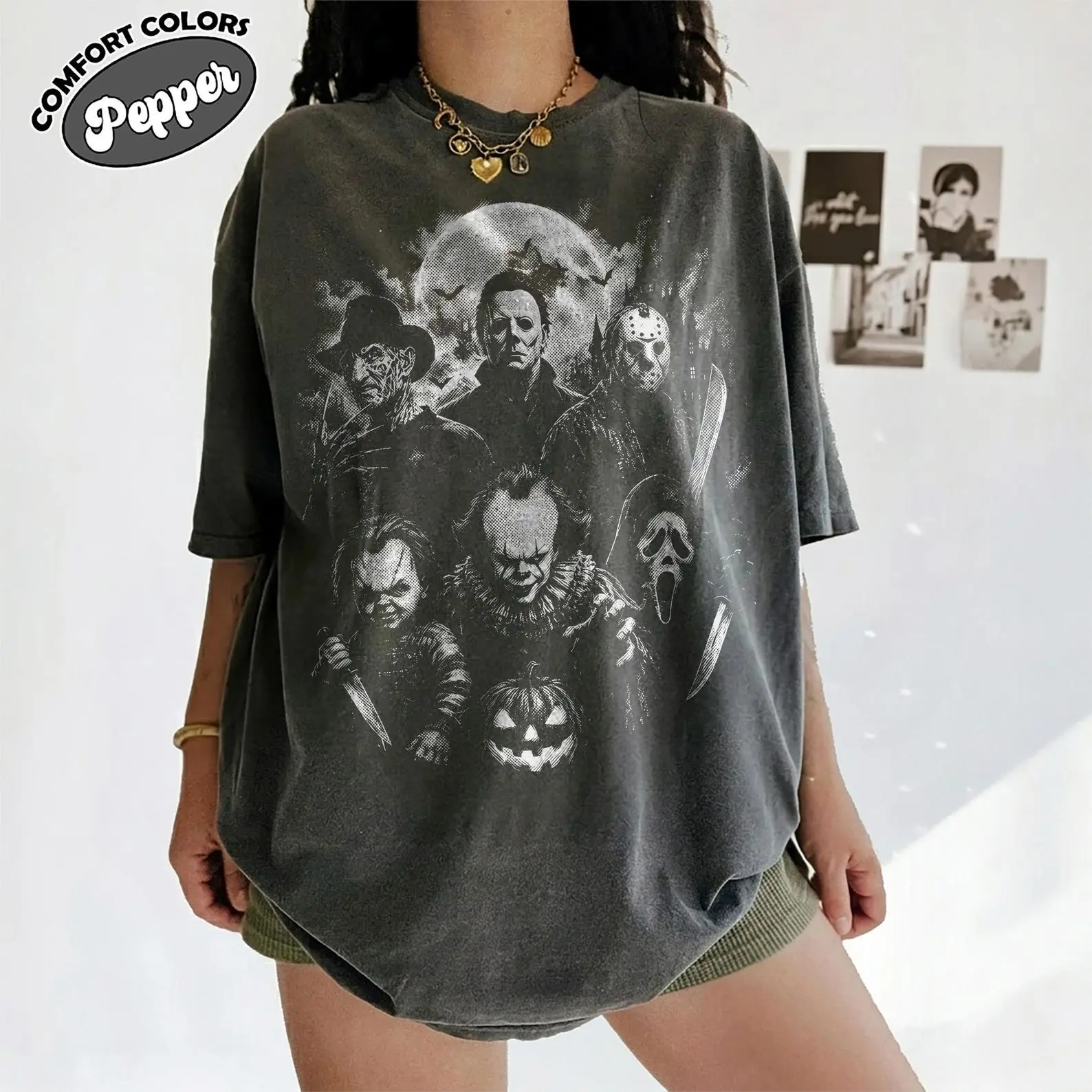 Classic Halloween Horror Characters Comfort Colors Tee, Vintage Halloween Graphic Tee, Spooky Season, Scary Movie, 2026 Halloween Tee
