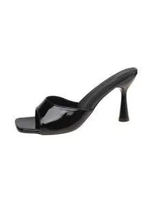 Summer Sexy Style Patent Leather Sandals, Dressy Summer Shoes, Elegant Minimalist Sandals, Pointed Toe Low Heel Open Toe Slip-On Shoes for Women, Casual Fashion Footwear, Elegant Party Footwear