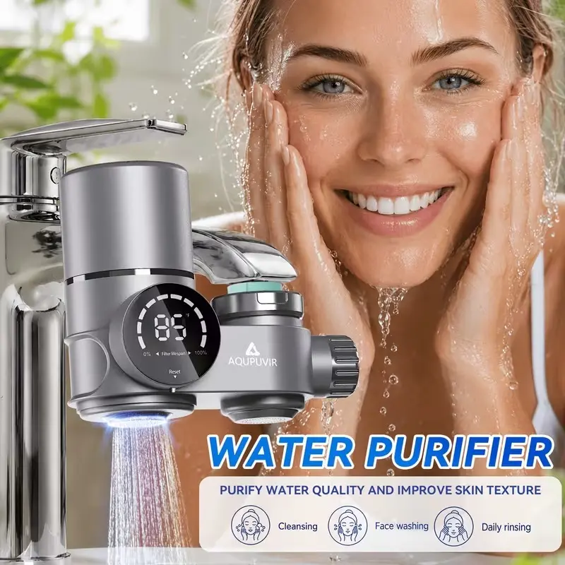 AQUPUVIR-Exclusive Kitchen Faucet Water Purifier 23-Piece Set - 264-Gal Capacity Installed Filter, Dual Temp & Lifespan Display, Lead/Chlorine/Heavy Metal Reduction, Fits Various SinksThe perfect gift choice Whole Water Filter Housing