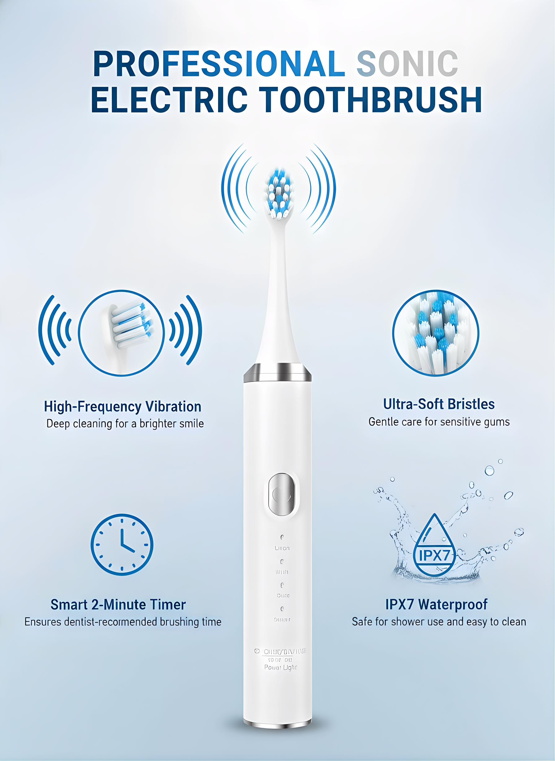 Sonic Electric Toothbrush for Adults, Deep Cleaning Removes Plaque & Stains, Whitens Teeth & Improves Gum Health, 5 Cleaning Modes, Smart 2-Min Timer, Soft Bristles, Waterproof USB Rechargeable for Daily Oral Care