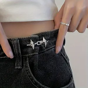 1 pair Shaped Rhinestone Jeans Waistband Tighteners - Adjustable Metal Buckles For Perfect Fit Denim Pants In /Silvery/Black