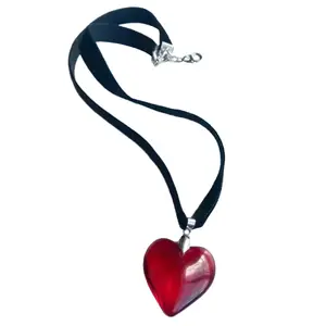 Black Heart Necklace Big Heart Pendant Clavicle Chain Fabric Rope