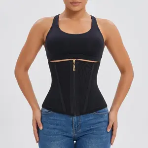 Women's High Compression Shapewear Waist Cincher - Black Mesh Corset with Zipper & Hook-Eye Closure for Daily Activities & Yoga - Womenswear