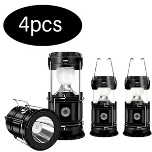 4-Pack Collapsible Portable LED Camping Lantern, Lightweight Waterproof Solar USB Rechargeable LED Flashlight, Survival Kits for Memorial Day Sale, Father's Day Gift, Indoor Outdoor Home Emergency Light, Power Outages, Hiking