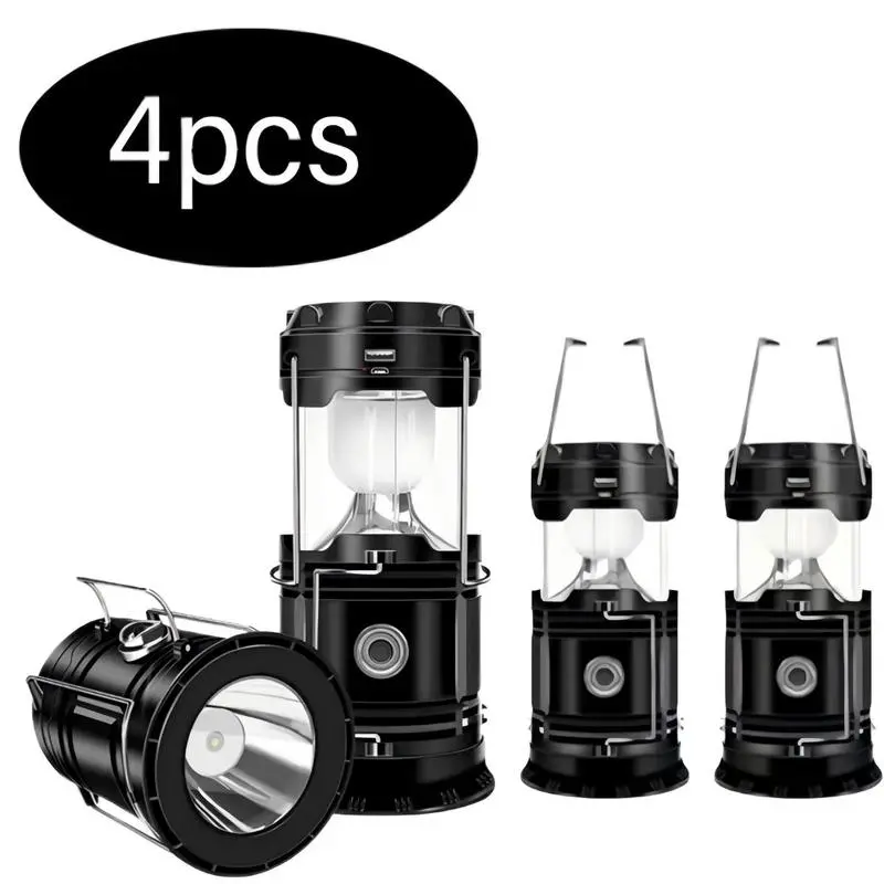 4-Pack Collapsible Portable LED Camping Lantern, Lightweight Waterproof Solar USB Rechargeable LED Flashlight, Survival Kits for Memorial Day Sale, Father's Day Gift, Indoor Outdoor Home Emergency Light, Power Outages, Hiking