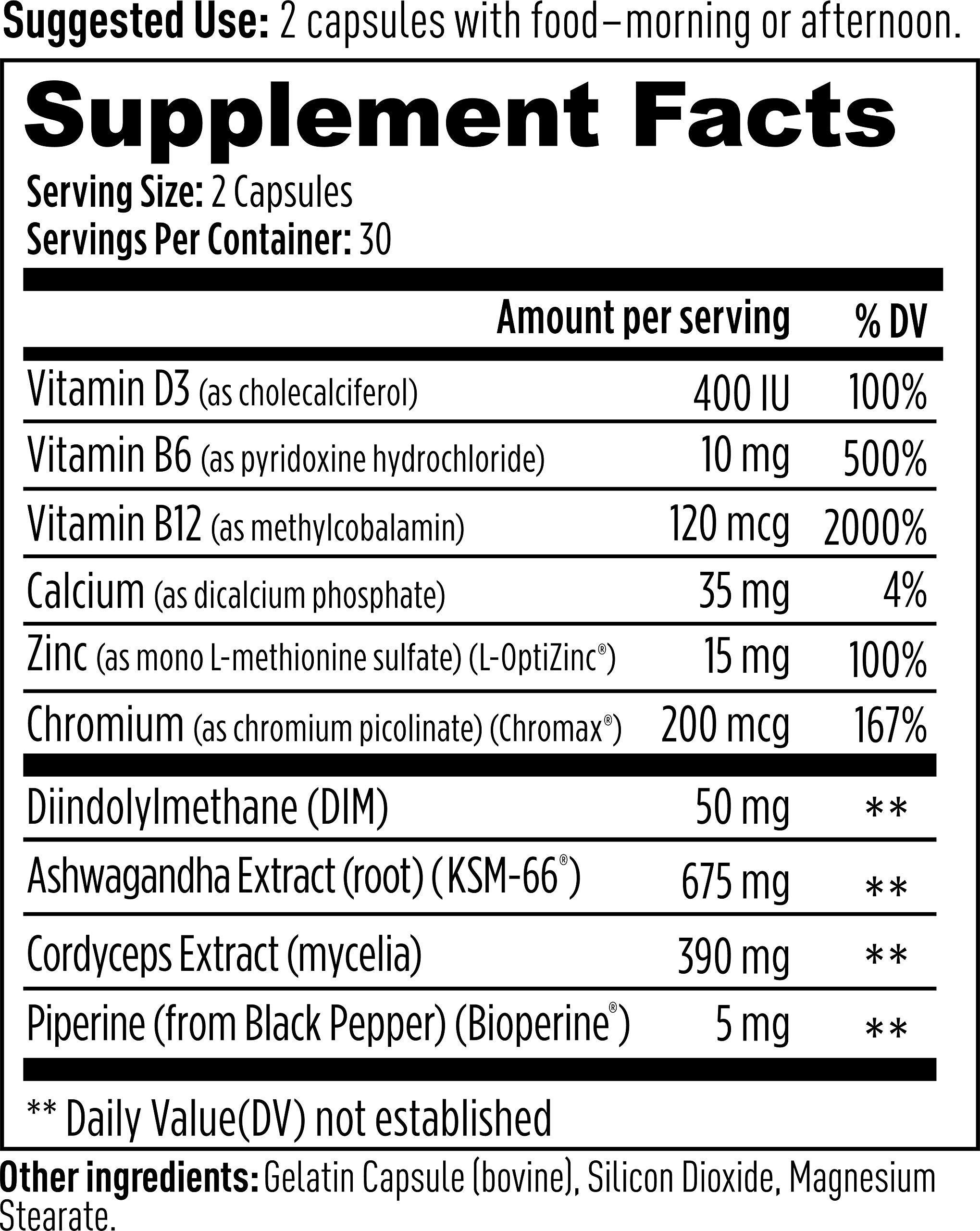 Weider Prime Testosterone Support - Men's Nutrition - Enriched with Vitamins & Minerals - With Ashwagandha, Chromax Chromium, Bioperine & Zinc - Gluten Free - 60 Capsules
