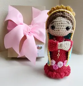 Virgencita of Guadalupe with Pink Rosary Personalized Crochet Figure Handmade Teddy Bear