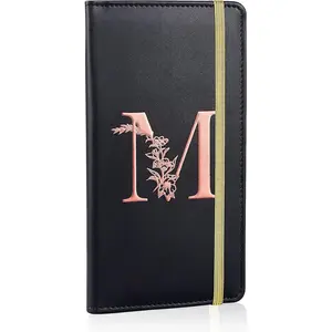 Checkbook Covers for Personal Checkbook, RFID Blocking Checkbook Holder Alphabet Checkbook Cover for Duplicate Checks, Black M