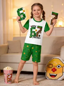 Sleepwear Set, Comfortable Soft Fitted Short Sleeve Shorts Pajamas, Spring Reading Festival, Youth Wear, Loungewear, Style