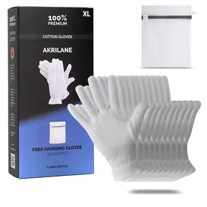 Akrilane - XL Extra Large Cotton Gloves For Dry Hands, Moisturizing Gloves Overnight, Eczema Treatment, Skin Spa Therapy, Cosmetic Jewelry Inspection Premium Quality