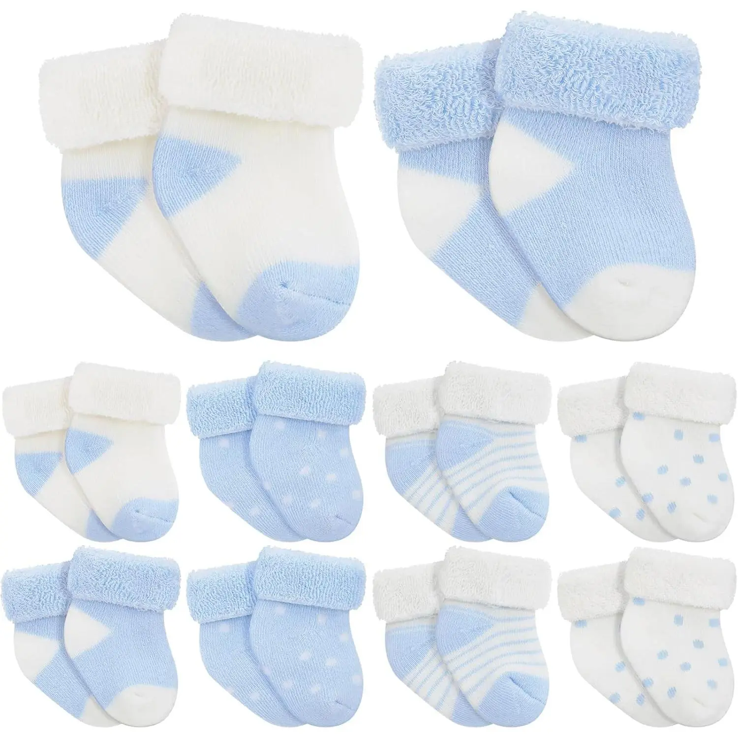 Preemie Baby Girl Socks, 10-Pair Soft Terry Cotton Booties with Turn Cuffs, Solid Colors for Newborns, NICU & Daily Wear, No, Daily Use