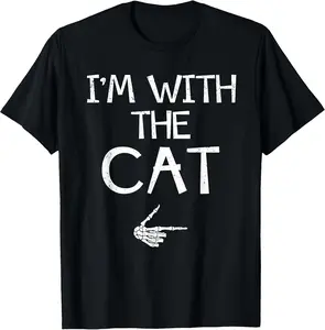 100% Cotton I'm With The Cat Funny Halloween Costume Couples Matching T-Shirt for Men Women