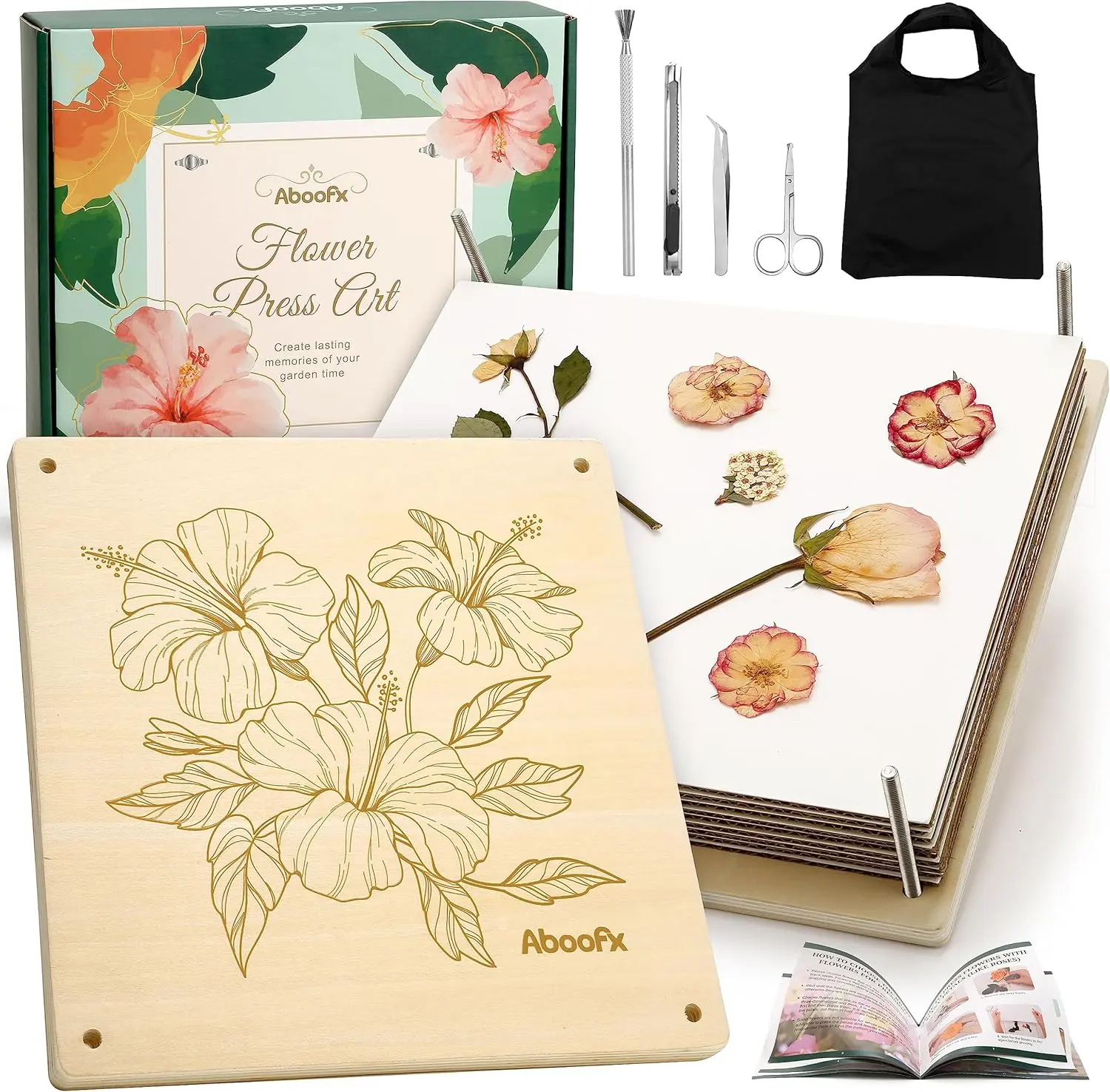 Flower Press Kit, Craft Kits 11x11 10 Layers Wooden Flower Pressing Kit for Crafts Pressed Flowers & Plant Press for Spring DIY Craft Art, Preservation Kits for Bookmark Frame Flowers Drying