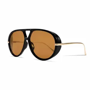 Unisex Men's 70s Vintage Gold Metal Aviator Sunglasses - Oversized Black Lenses, Retro Glamour, UV Protection, 2026 Sports Eyewear, Men's Sunglasses outdoorfun