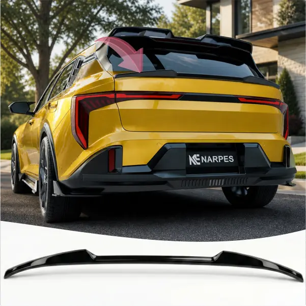 NARPES Rear Middle Spoiler Wing for KIA K4 Hatchback 2026+ Accessories | (for EX, GT-Line, GT-Line Turbo), Glossy Black Finish, ABS Material, V Style Sports Upgrade, Tailgate Mid Wing, Tape Install