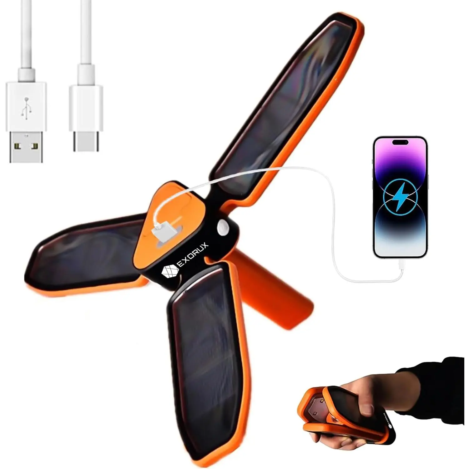Advanced 3-in-1 Solar Camping Light Outdoor Tent Flashlight Camping Foldable Clover Shape LED Emergency Light USB Fast Charging Solar Light Hanging Camping Flashlight for Power Outages
