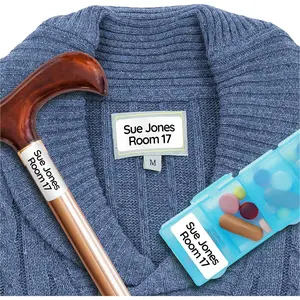 Clothing Labels for Nursing Home (60), No-Iron Name Tags, Washable Personalized Stickers (1.2" x 0.5"), Perfect for Clothes, Items and Nursing Home Supplies - White