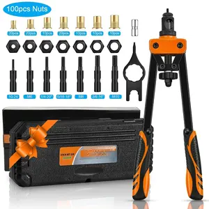 Rivet Nuts Tool, 14" Hand Rivet Tool Kits with 100 count Rivet Nuts and 7 Metric & Inch Mandrels M6 M8 M10, 1/4-20, 5/16-18, 3/8-16, 10-24 and Rugged Carrying Case