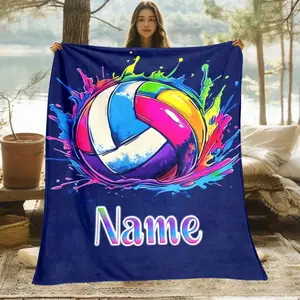 Custom Name Volleyball Portable Blanket- Lightweight Throw for Sofa Bed Travel Camping, Livingroom Office Couch Chair, and Bed - Digital Printing Blanket with Soft and Warm Fabric Winter Warmth