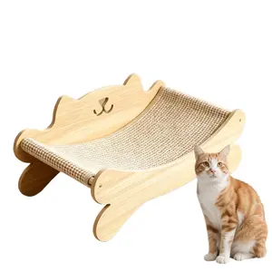 Cat‑Shaped Wooden Cat Lounge Chair, 2‑In‑1 Sisal Cat Scratcher & Elevated Cat Bed, Ergonomic Curved Cat Lounger With Backrest, Indoor Cat Rest Furniture