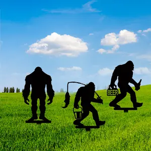 3pc, Metal Decorative Bigfoot Fishing Sasquatch Garden Stakes Sasquatch Gifts For Men Women, Sasquatch Statue Decorations Outdoor, Patriotic Decor, Yard Art, Patio, Outside, Lawn Decorations