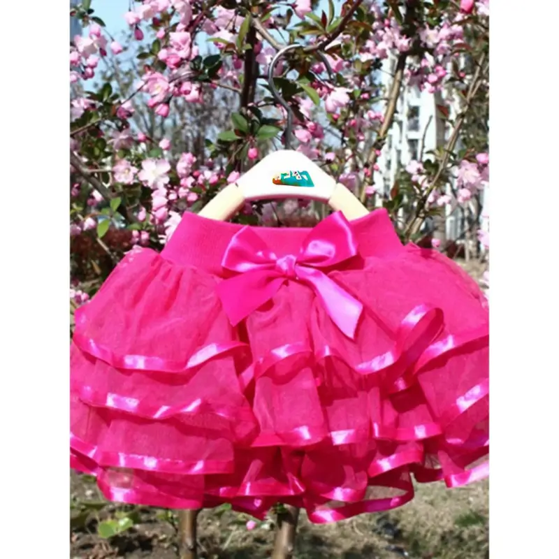 Girls Pink Layered Tutu Skirt, Elastic Waist Big Satin Bow Decor White Ribbon Trim Multi-Tier Fluffy Tulle Mini Skirt Kids Birthday Ballet Princess Bottoms # Girls' Floral Tutu Skirt # Girls' Pleated Active Skirt # Teen Girl Big Bow Denim Skirt