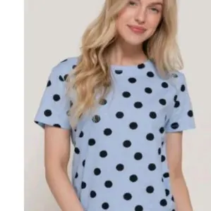 lelsy  Light Blue Polka Dot T-Shirt for Women - Short Sleeve Round Neck Casual Top