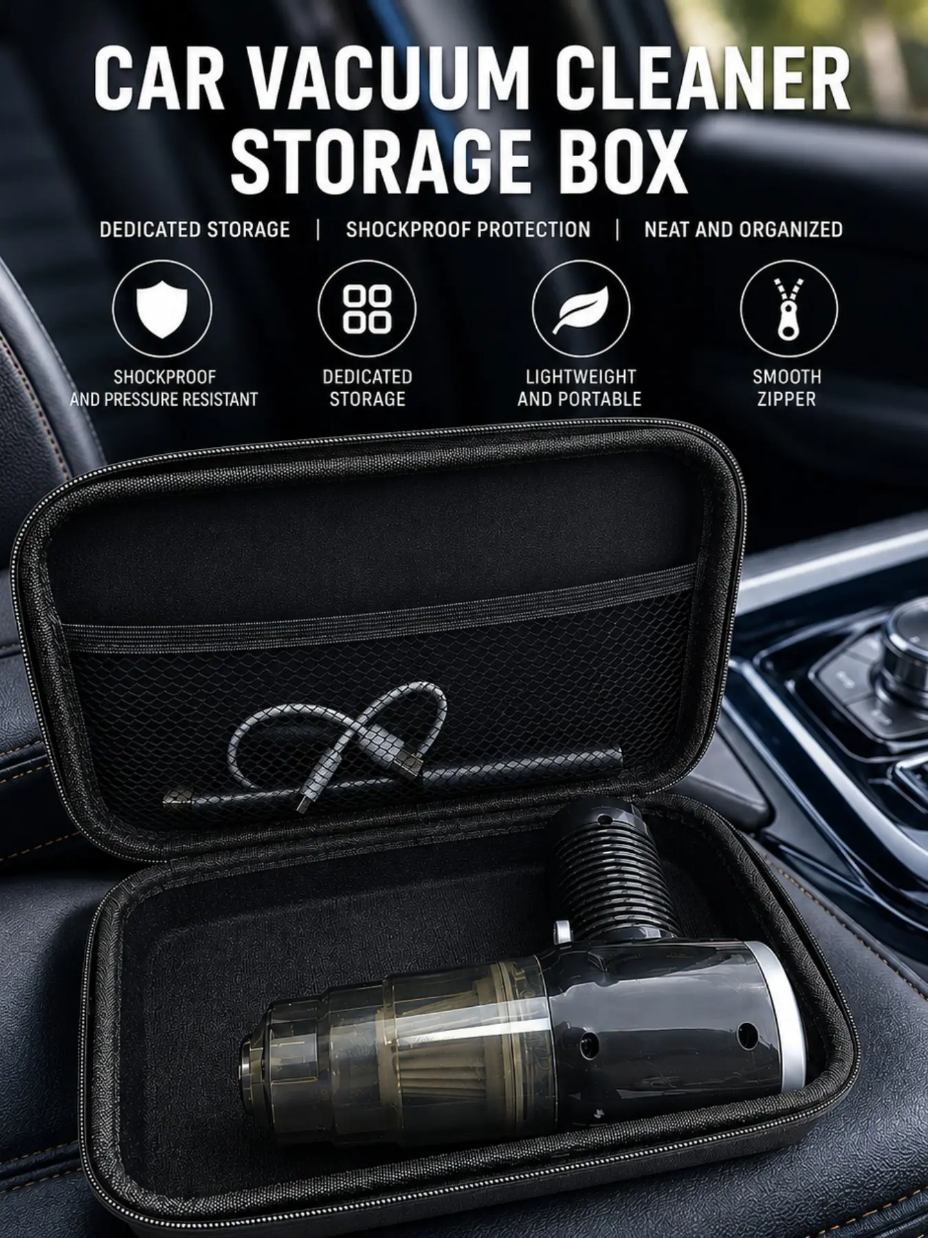 Car Vacuum Cleaner Storage Box, Tool Organizer, Eva Material, Shockproof and Drop-Resistant, Durable Car Accessories