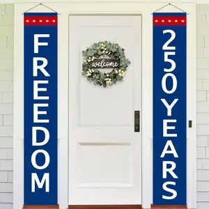 250 Anniversary Banner Door Sign 2 Pack Freedom 250 Years USA America Patriotic Hanging Banners Porch Signs Party Supplies for Room House Welcome Photo Backdrop