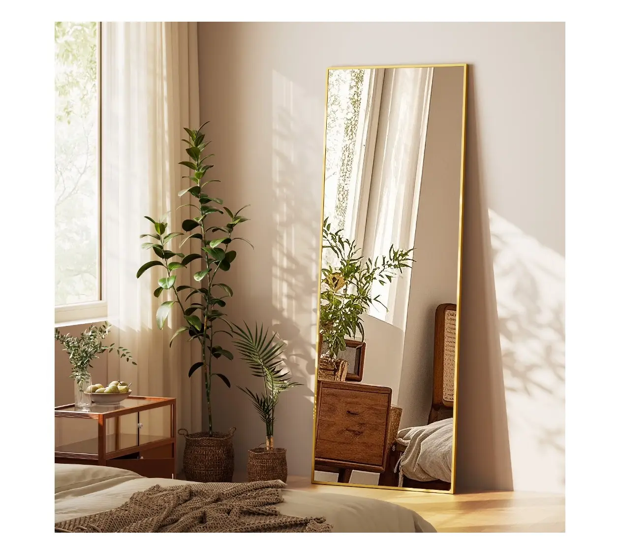 64"x21" Rectangular Full Length Mirror Freestading Full Body Floor Mirror, Gold