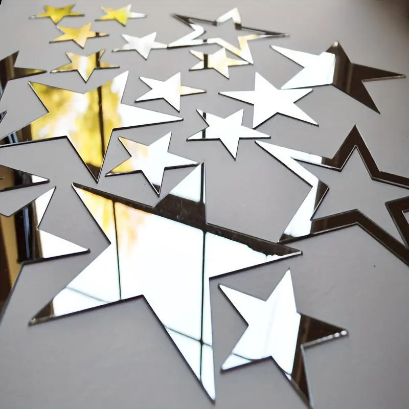 Star Shaped Acrylic Mirror Wall Decals Peel And Stick, Self-Adhesive Wall Mirror, Decorative Wall Sticker, Wall Decor for Home Bedroom Living Room Stickers, Sticker Decorations