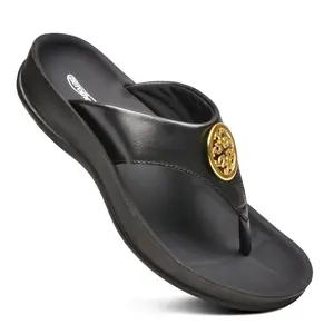Aerothotic Othila Arch Supportive Orthotic Comfortable Flip Flops Cushion Soft Toe Post Summer Beach Thong Sandals Women, Black - 6
