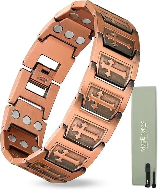 MagEnergy Copper Bracelet for Men, 3X Strength Magnetic Bracelet, 99.99% Pure Copper Jewelry Gift with Sizing Tool
