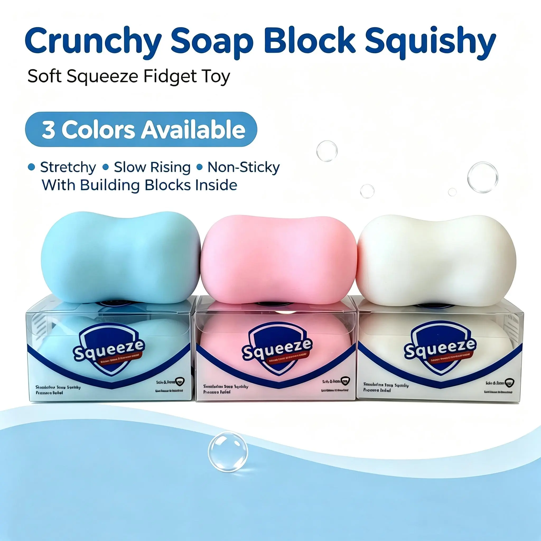 Soap Crunchy Squishy Ball - TPR Stress Relief Fidget Toy, Decompression Squeeze Toy with Filled Round Blocks, Soft Fidgets Squishies for Adults, ASMR Gift