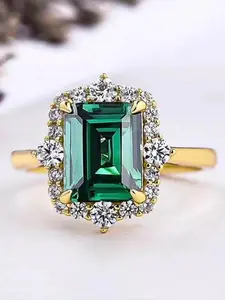 Vintage Emerald Decorated Ring, Fashion Jewelry for Party, Daily Clothing Decor, Trendy All-match & Exquisite Jewelry for Birthday Gift, Emerald Cut Solitaire Engagement Ring