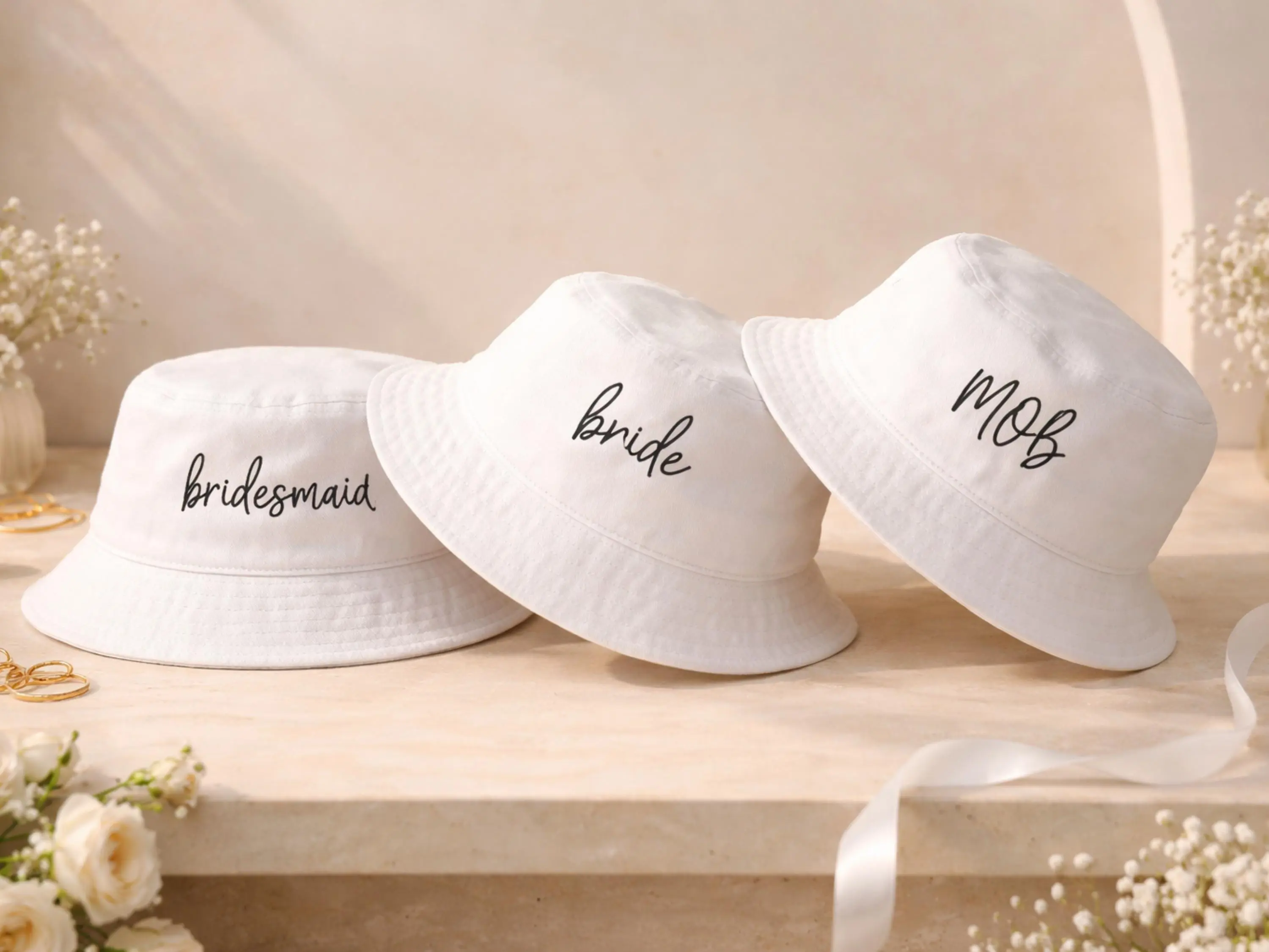 Custom Name Embroidered Bucket Hat Bachelorette Party Hat Bridesmaid Gift Beach Wedding Personalized Bridal Hat White Black One Size Fits