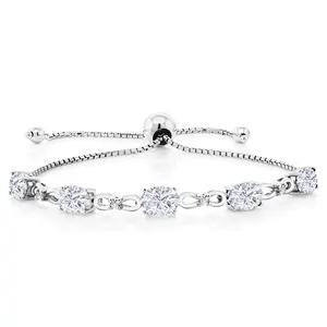 925 Sterling Silver White Moissanite and White Lab Grown Diamond Tennis Bracelet For Women (4.52 Cttw, Gemstone Birthstone, Oval 7x5MM, Fully Adjustable Up to 9 Inch)