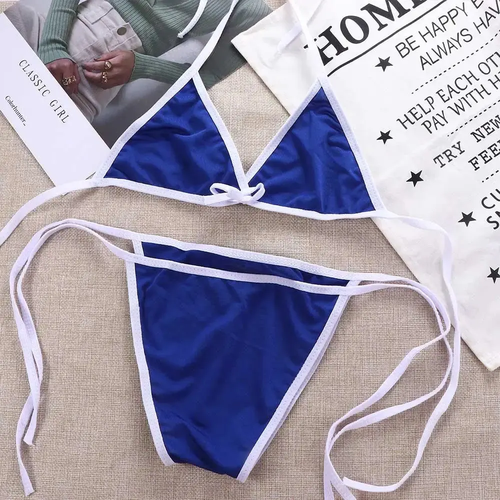 Contrast Binding Triangle Bikini Swimsuit