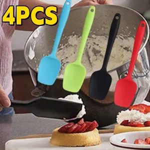 4pcs Silicone Spatulas Small Rubber Spoon Spatula Non Stick Kitchen Heat Resistant Flexible Scrapers Baking Spatulas for Cooking Baking Mixing mesas de postres money gift