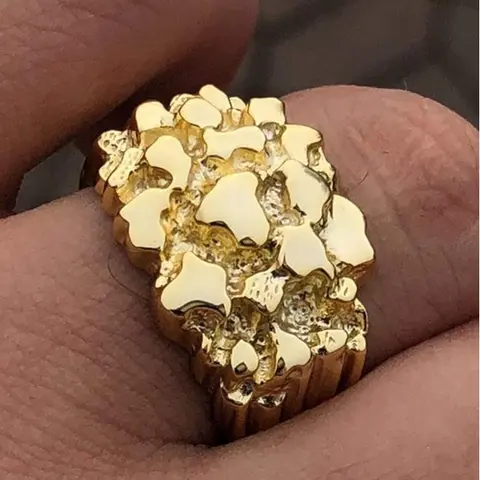 14k golden plated Gold Nugget Ring For men Pinky or Ring Finger - Sizes 6-12 Oro laminado