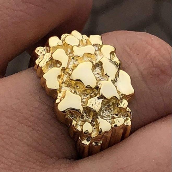 14k golden plated Gold Nugget Ring For men Pinky or Ring Finger - Sizes 6-12 Oro laminado