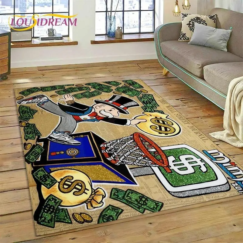 Game Dollar Monopoly Cartoon Money Rug Carpet for Living Room Bedroom Home Decor,Floor Mat Non-slip Decoration for Sofa Doormat house plush modern floor rug