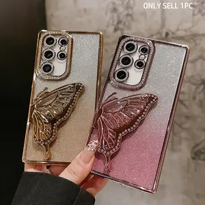 Glitter Diamonds Quicksand Butterfly Wings Dropproof Phone Case Samsung Galaxy S26Ultra S25Ultra S24Ultra S23Ultra / S25Plus S24Plus S23Plus A26 Glitter Yen Fashion Protective Case for Women Girls Gift